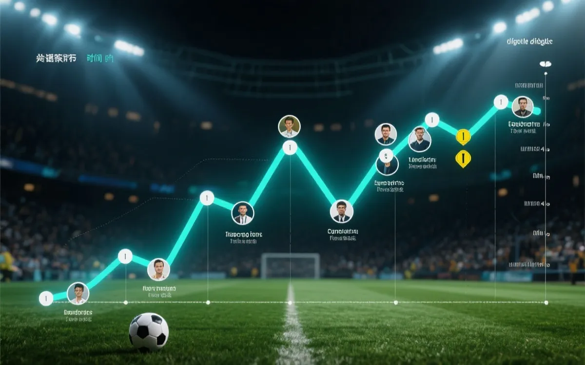 足球比赛关键事件时间线与势头曲线叠加的可视化画面