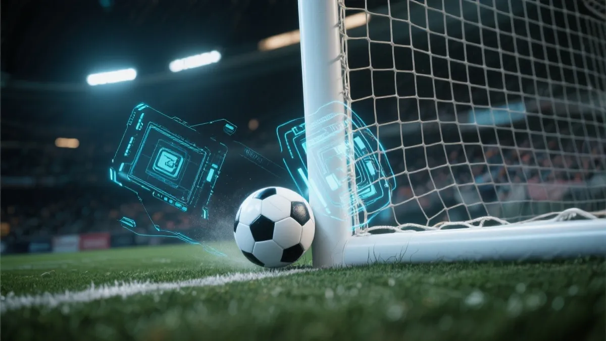 门线技术与VAR判定进球的示意氛围图